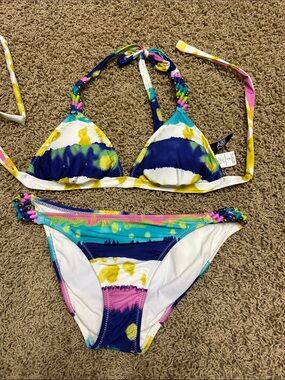 ABS Allen Schwartz Blue, White, Yellow, Pink & Teal Tie-String Bikini